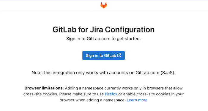 Sign in to GitLab.com in GitLab Jira App