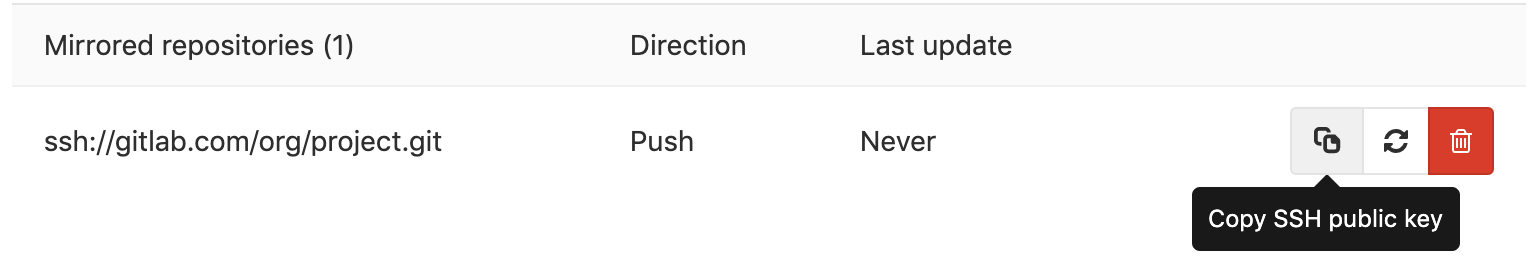 Repository mirroring copy SSH public key to clipboard button