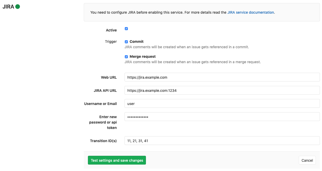 Jira service page