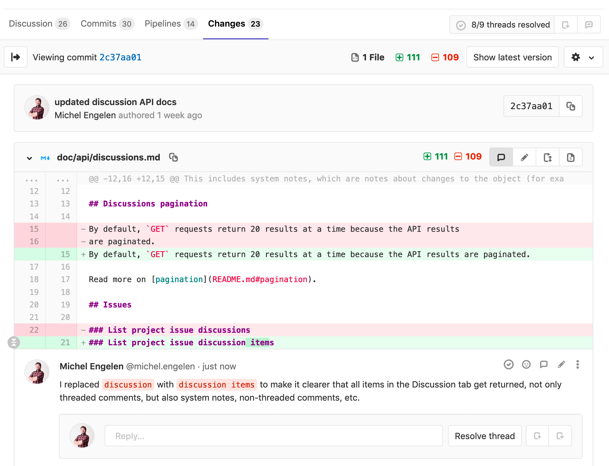 Commit diff discussion in merge request context