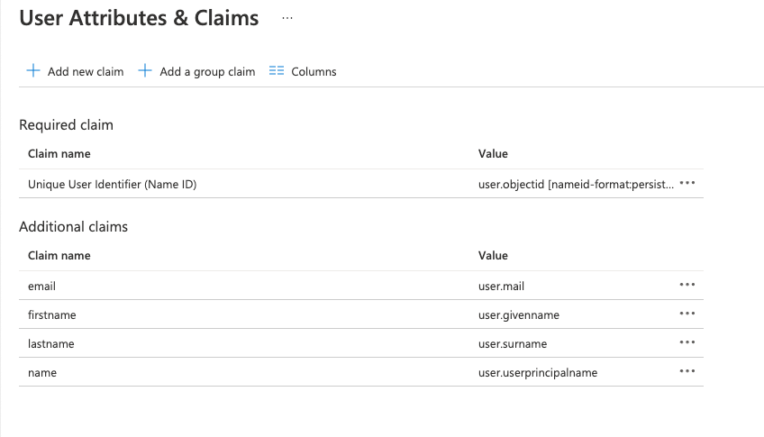 Azure AD user claims