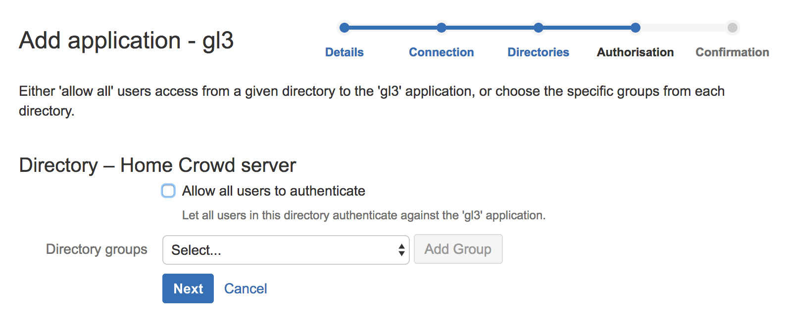 Example Crowd application authorization configuration