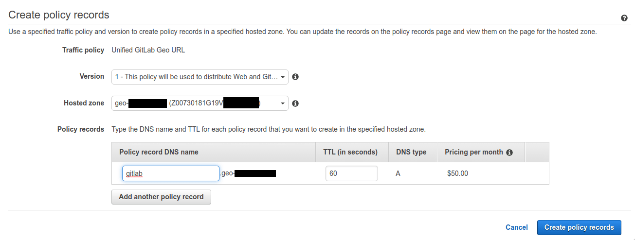 Create policy records with traffic policy