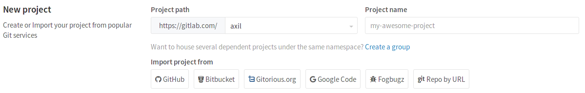 New project page on GitLab