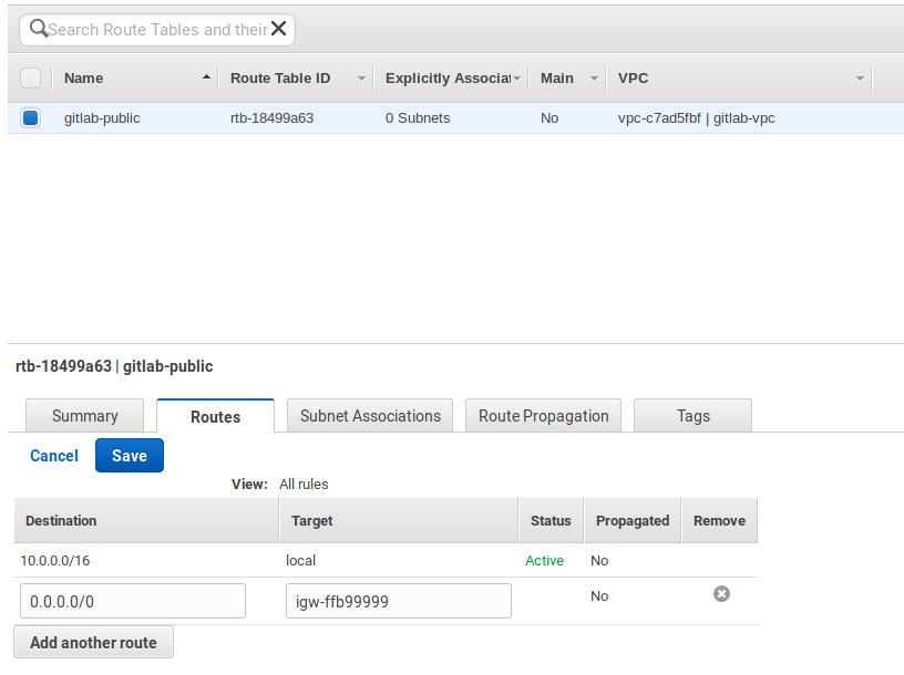 Associate subnet with gateway