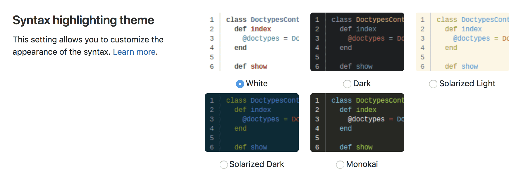 Profile preferences syntax highlighting themes