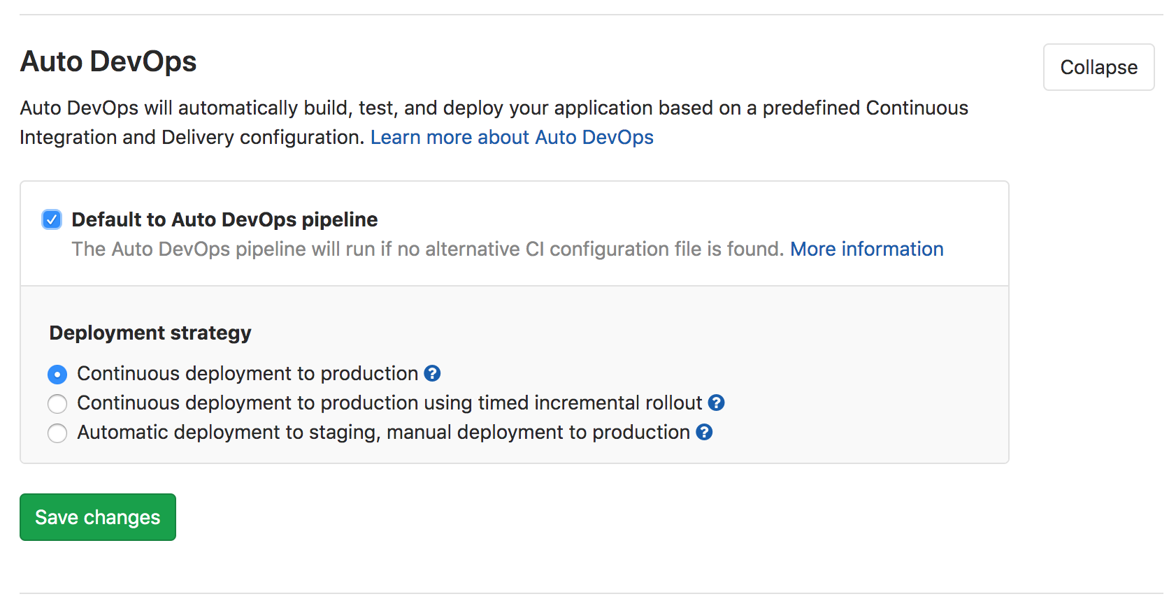 Auto DevOps settings