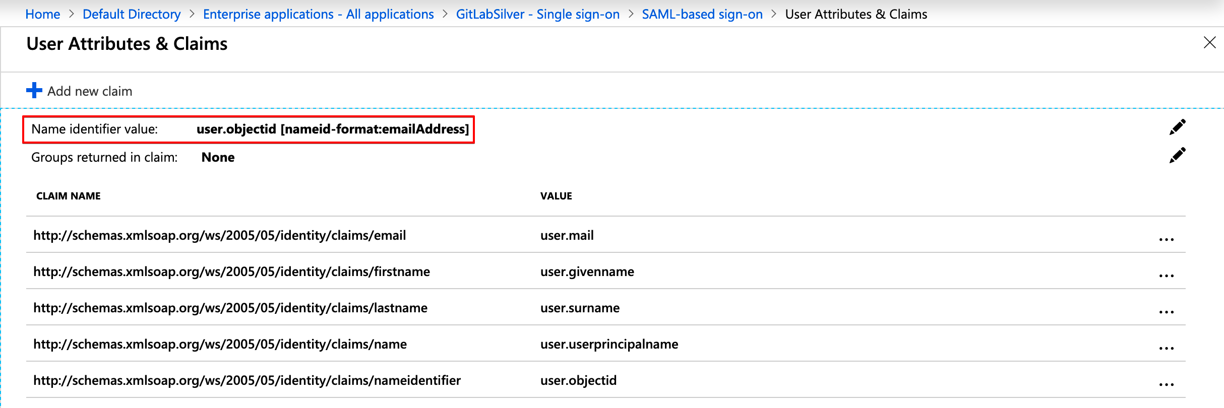 Name identifier value mapping