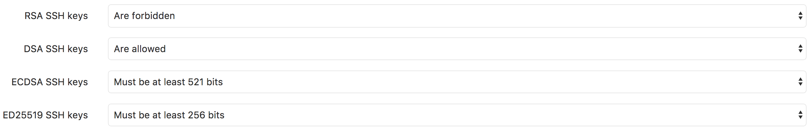 SSH keys restriction Admin Area settings