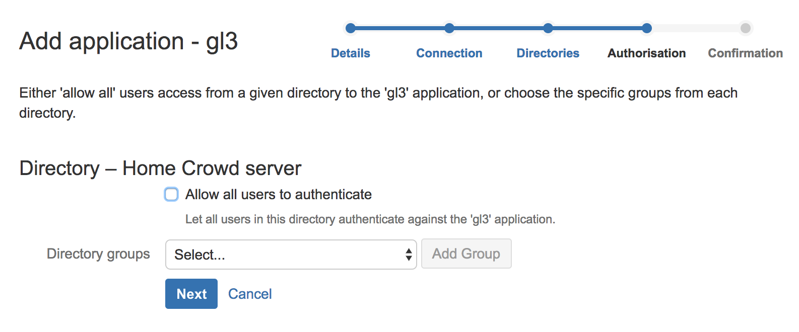 Example Crowd application authorisation configuration