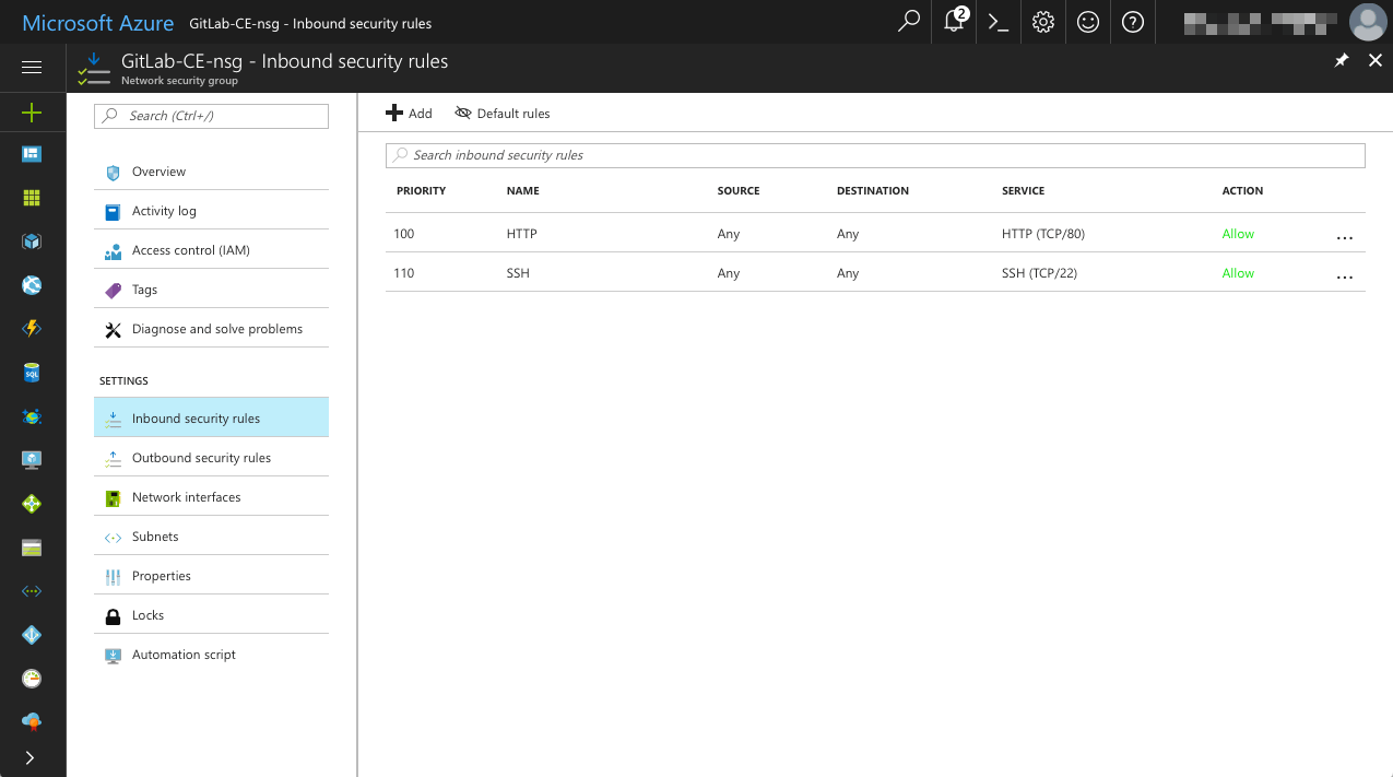 Azure - Inbound security rules - List