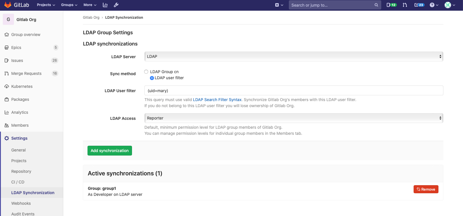 Creating group links via filter