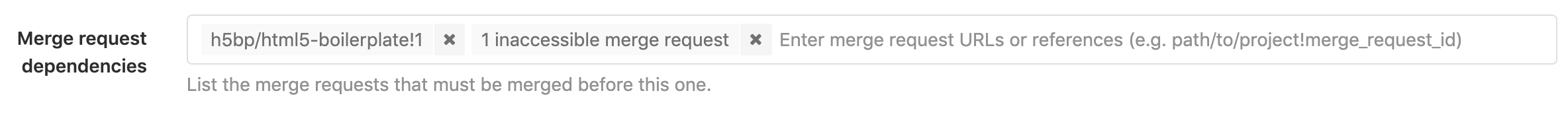 Merge request dependencies form control with inaccessible merge requests