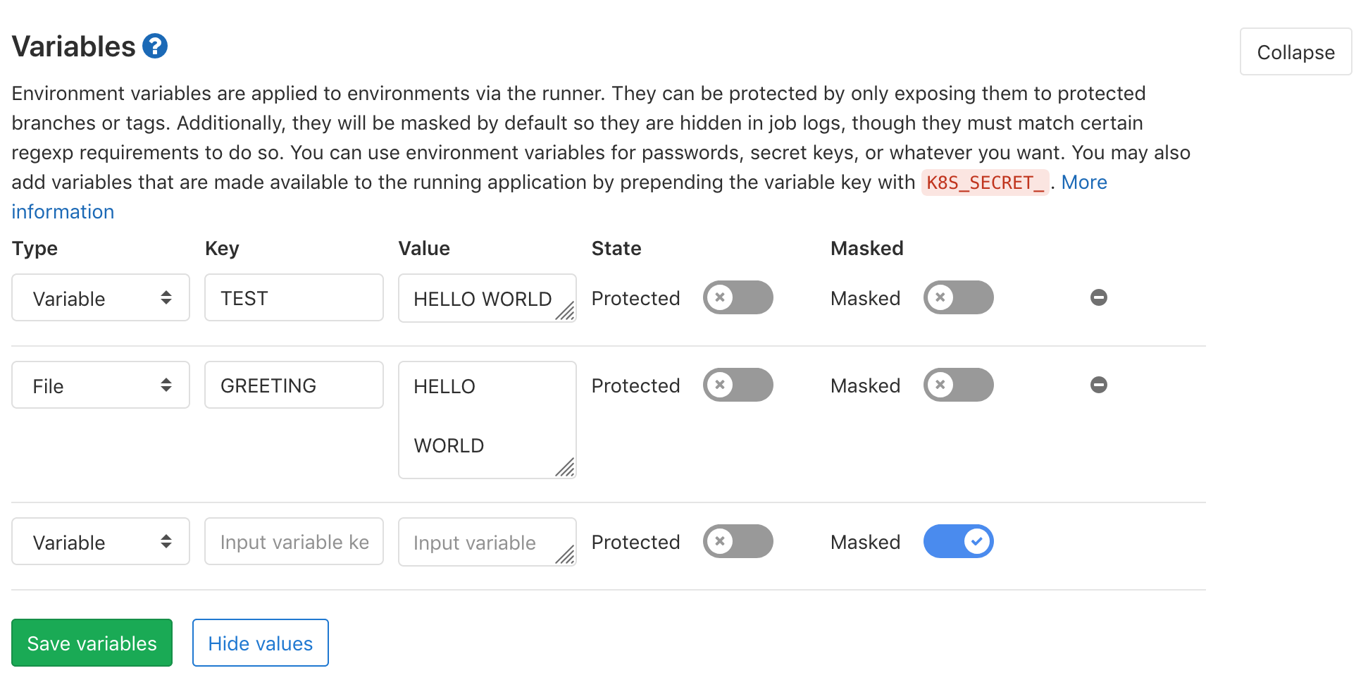 CI/CD settings - new variable