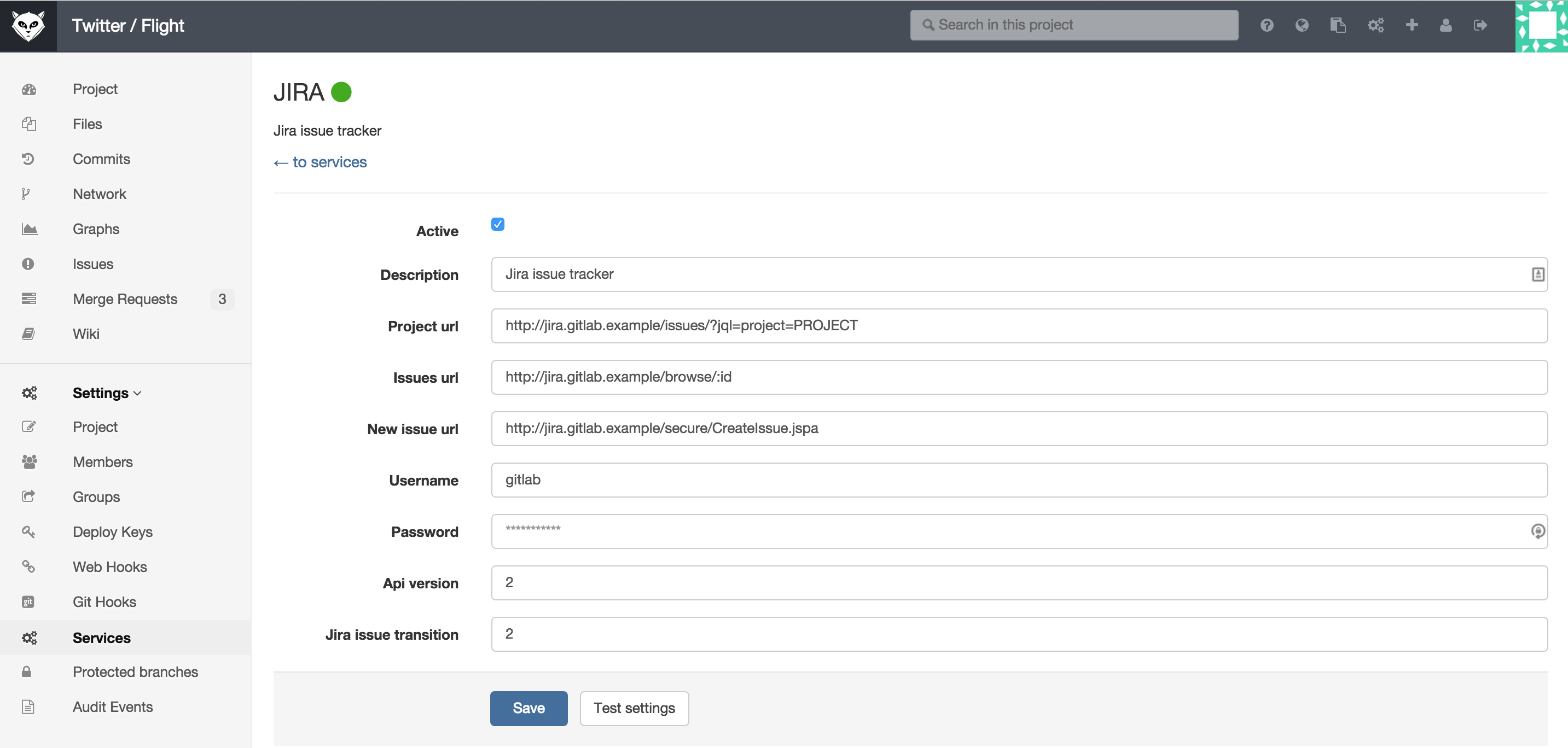 Jira service page