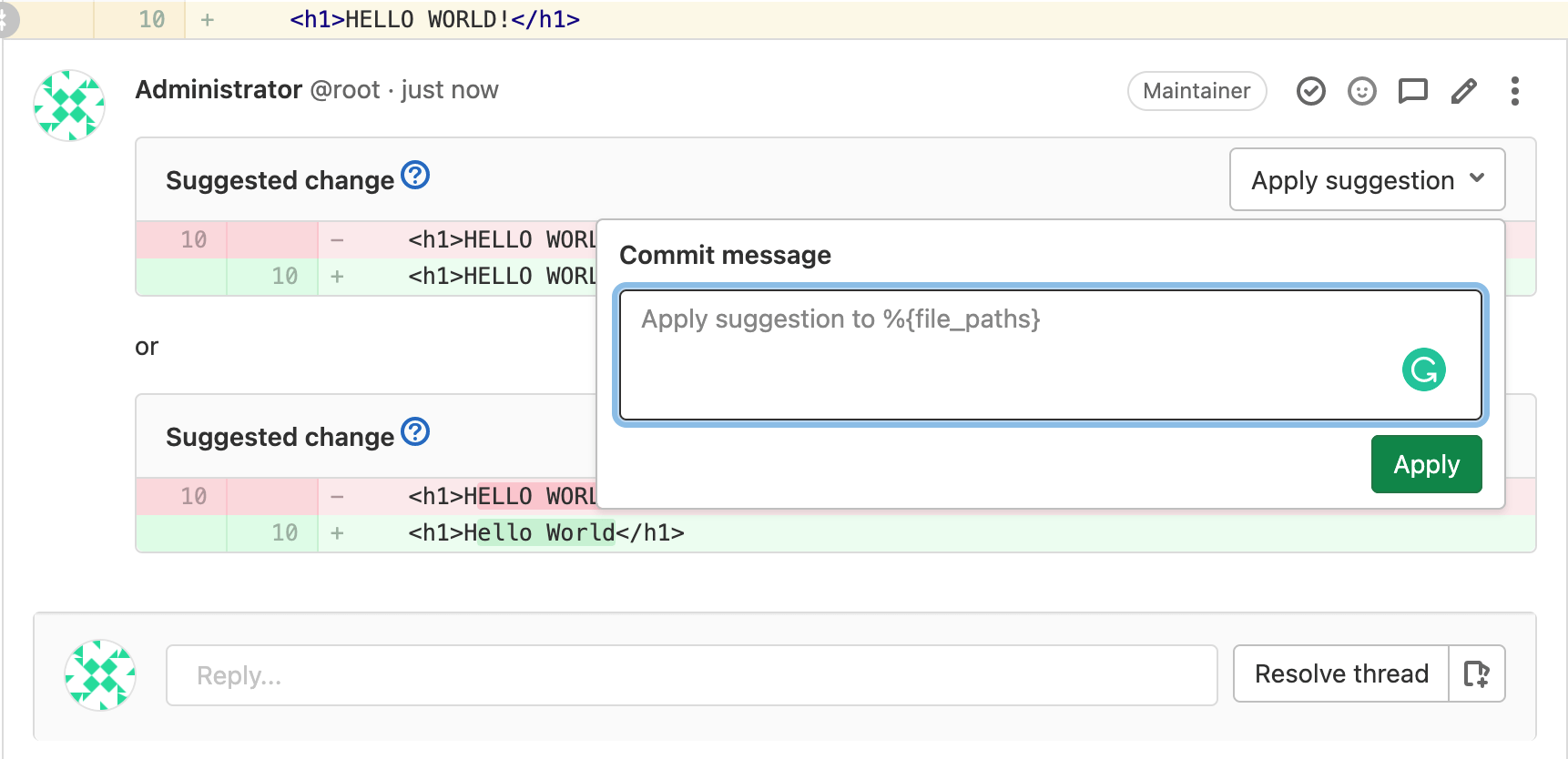 Custom commit