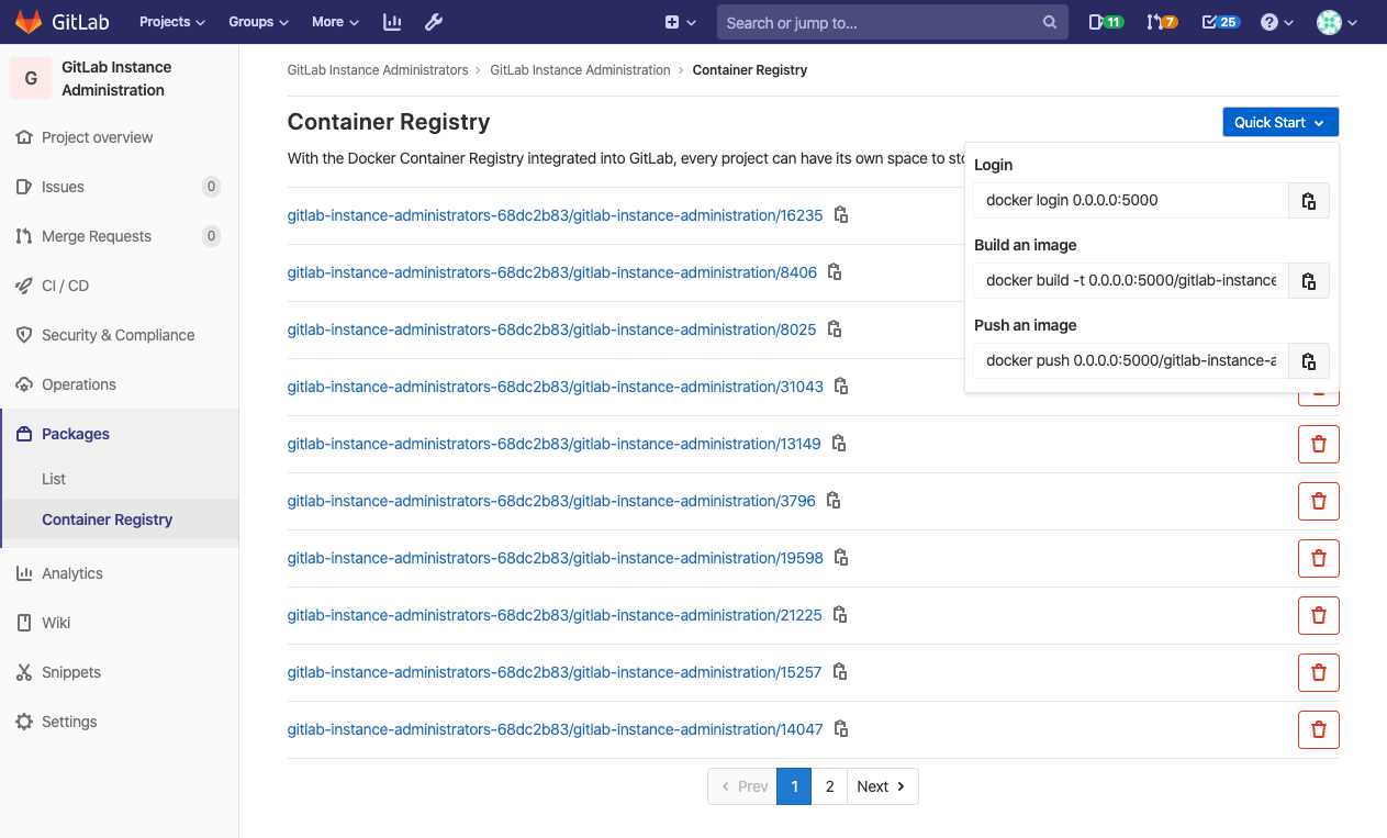 Container Registry project repositories