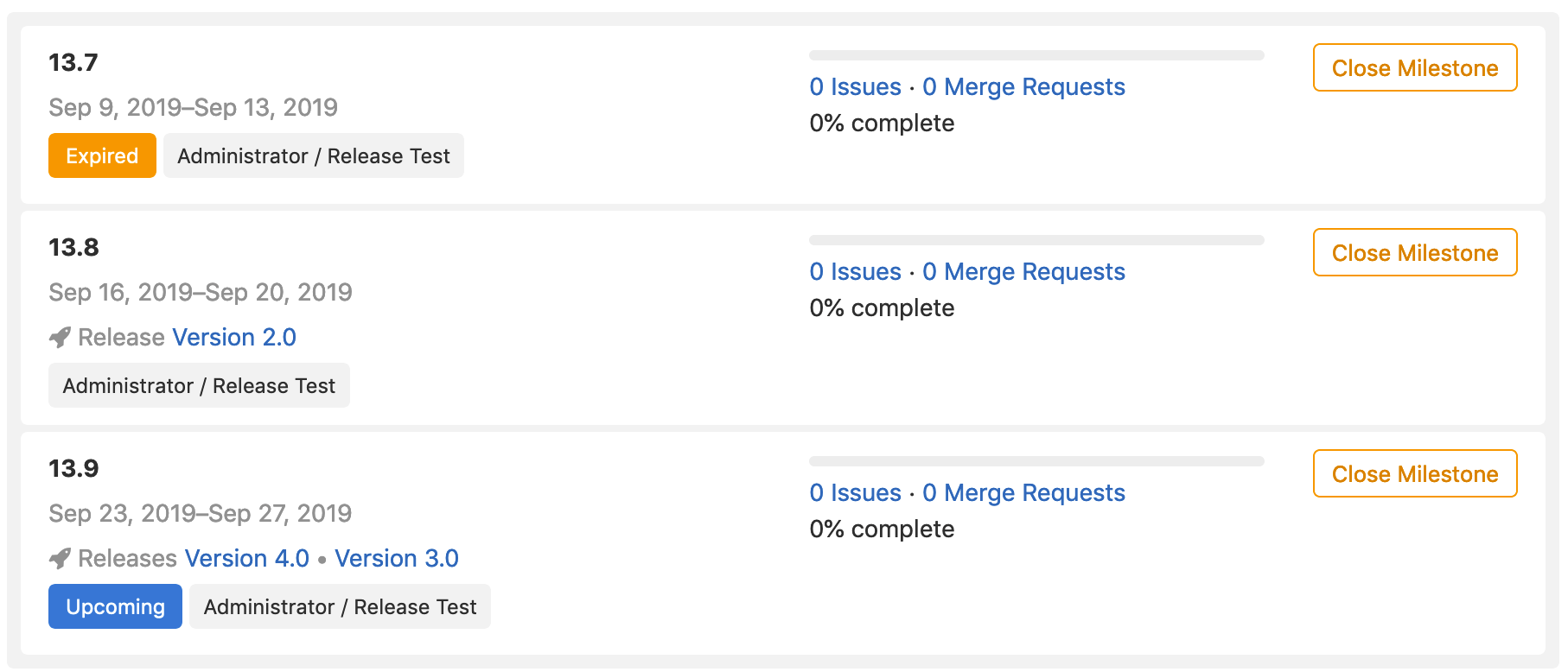 Milestones with and without Release associations