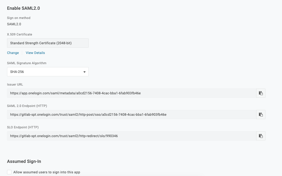 OneLogin SSO settings