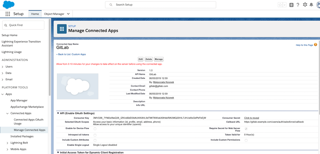 SalesForce App Secret Details