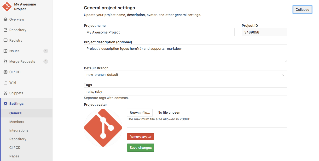 general project settings