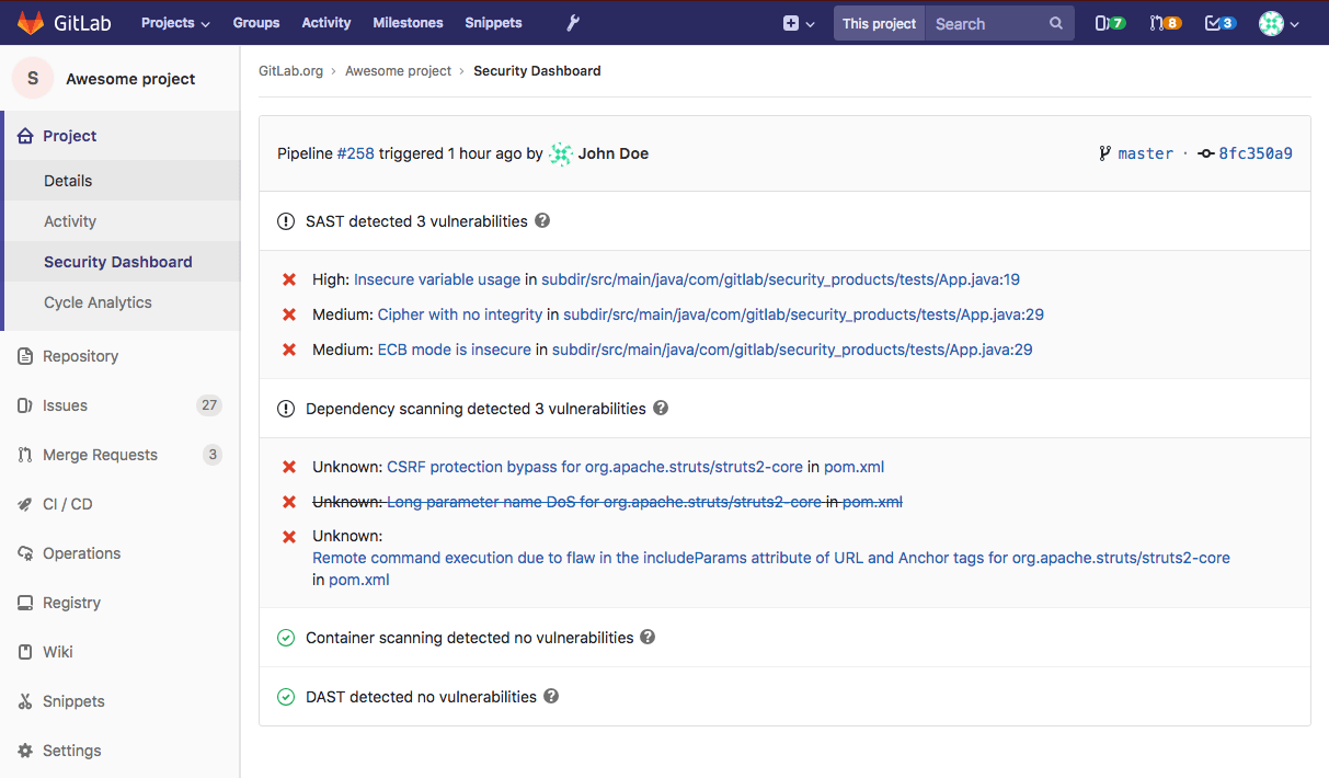 Project Security Dashboard