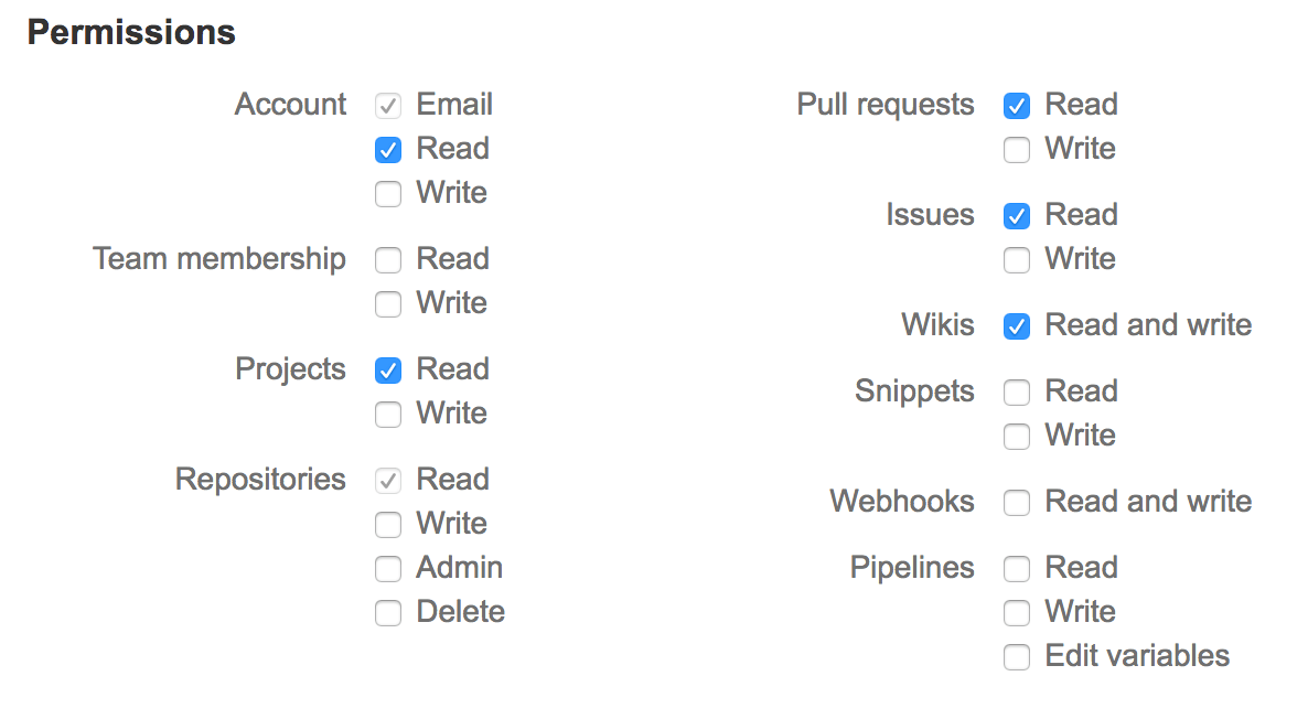 Bitbucket OAuth settings page