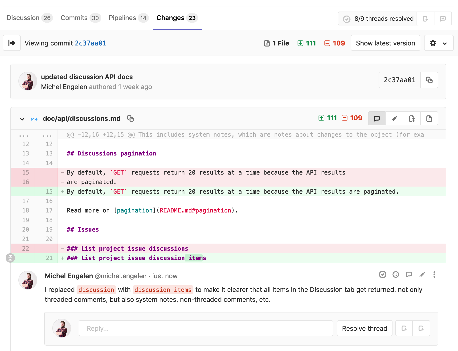 Commit diff discussion in merge request context