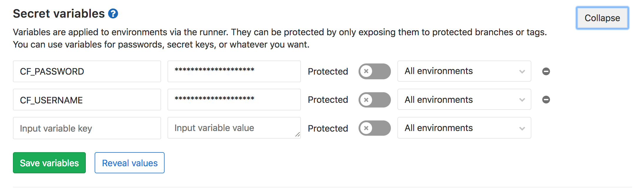 Secret Variable Settings in GitLab