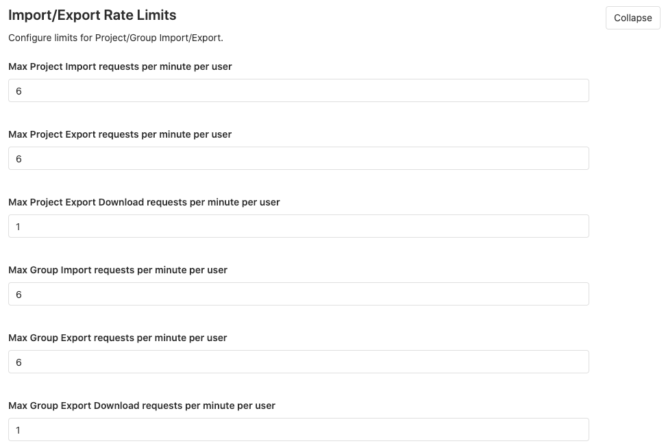 Import/Export rate limits